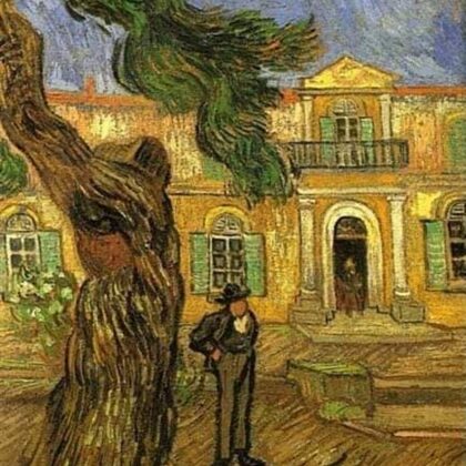 Vincent van Gogh  -
Pine Trees with Figure in the Garden
of  Saint Paul Hospital, 1889.