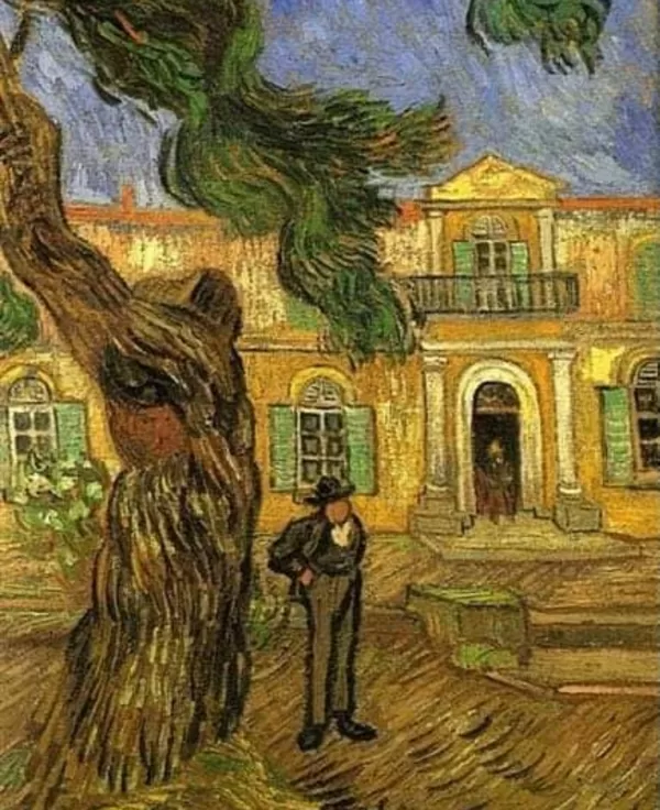 Vincent van Gogh  -
Pine Trees with Figure in the Garden
of  Saint Paul Hospital, 1889.